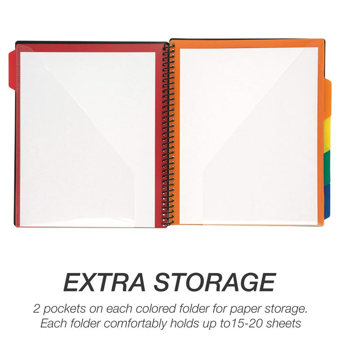 5 Subject Spiral File Folder Organizer / 5 Dividers with Pockets / Multi Pocket Folder / Document Holder / Paper Organizer / Customizable Front Cover / 10 Total Pockets