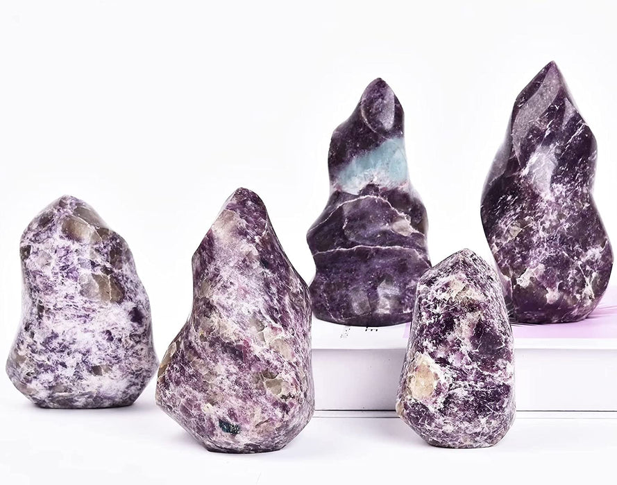 AMOYSTONE Purple Lepidolite Crystals Tower Flame Shaped Stone Energy Meditation Healing Crystal Home Decor 1.0-1.5LB