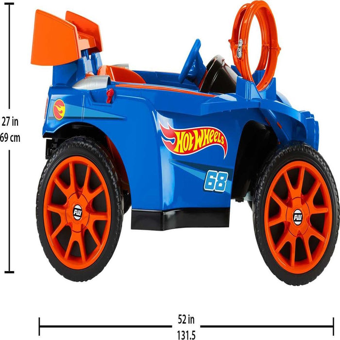 Power Wheels Hot Wheels Racer 12V Ride on and Playset with 5 Hot Wheels Die-Cast Vehicles