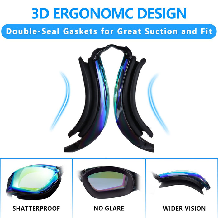 2Pack Swimming Goggles for Adult Comfortable Daily Swim Glasses with Mirrored Anti-Fog Lens No Leak Water