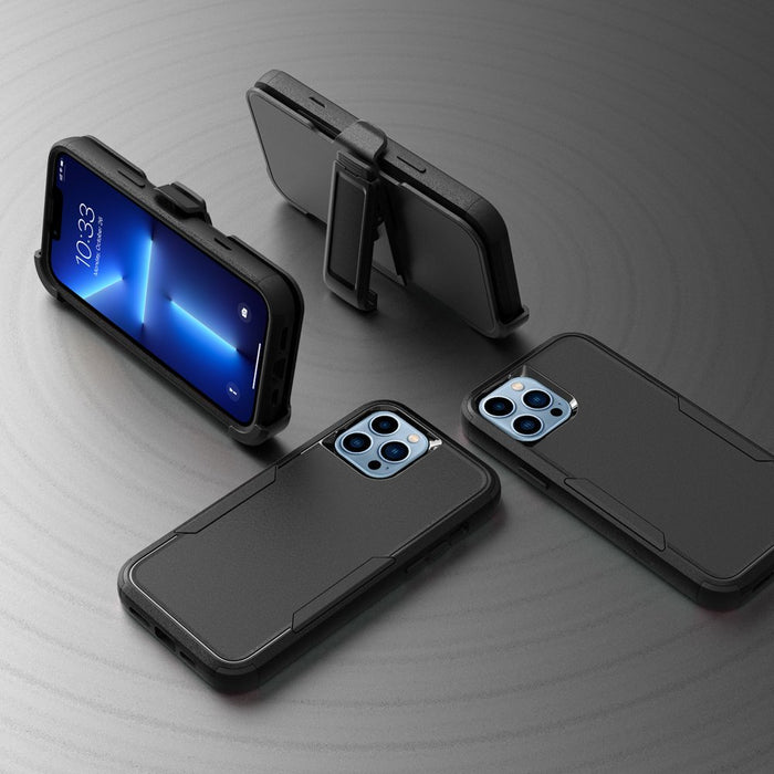 for Iphone 13 Pro Max/13 Pro/13/13 Mini Phone Case with Belt Clip Stand Shockproof Protective Case Hybrid Armor Cover, Black