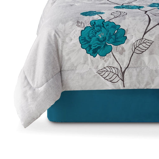 Mainstays 7-Piece Teal Roses Comforter Set, Full/Queen, with Embroidered Applique Detail