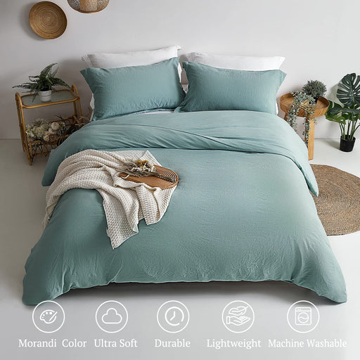 Duvet Cover Queen Size - Super Soft Green Blue Duvet Cover Set 3 Piece 100% Washed Microfiber Comforter Cover Set Bedding Set with Zipper Closure, 1 Duvet Cover 90X90 and 2 Pillow Shams