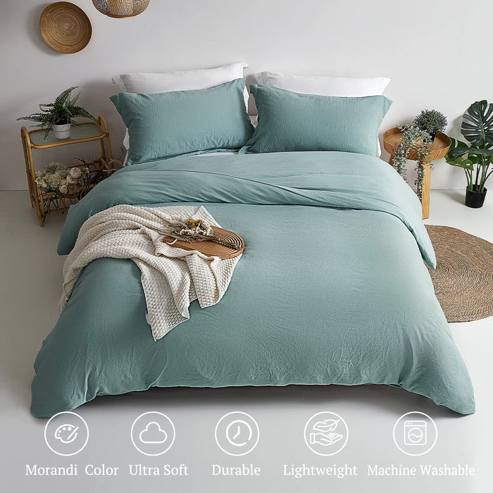 Duvet Cover Queen Size - Super Soft Green Blue Duvet Cover Set 3 Piece 100% Washed Microfiber Comforter Cover Set Bedding Set with Zipper Closure, 1 Duvet Cover 90X90 and 2 Pillow Shams