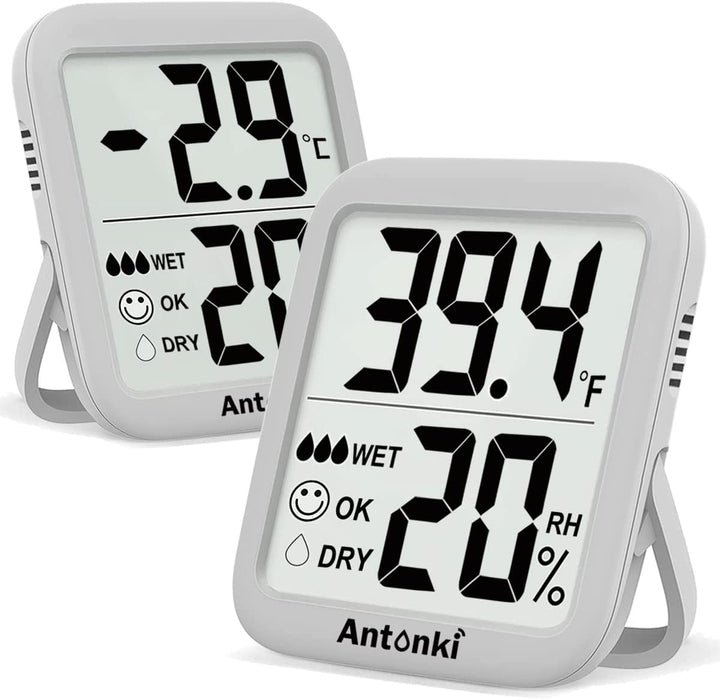 Antonki Room Thermometer Indoor Hygrometer, Humidity Gauge, Humidity Meter, Digital Temperature and Humidity Monitors for Home, Baby Room, Terrarium, Incubator, Greenhouse - 2 Pack