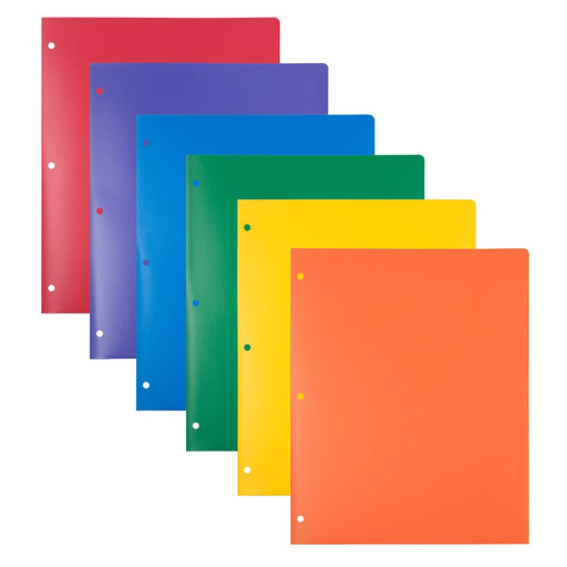 JAM Paper Heavy Duty 3 Hole Punch Folders, 2 Pocket, Assorted Colors, 6 per Pack