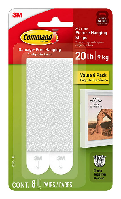 Command Large Picture Hanging Strips, Damage Free Hanging Picture Hangers, No Tools Wall Hanging Strips for Living Spaces, 14 White Adhesive Strip Pairs(28 Command Strips)