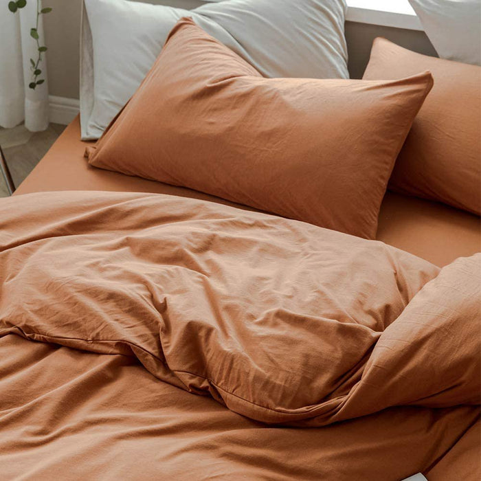MKXI Caramel Pumpkin Duvet Cover Queen Size，Solid Brown Bedding Set，Soft Jersey Cotton Simple Bedroom Collection，Solid Color Adults Bedding