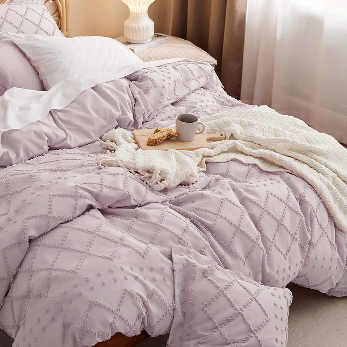 Bedsure Boho Duvet Cover Queen - Boho Bedding, Tufted Queen Duvet Cover for All Seasons, 3 Pieces Embroidery Shabby Chic Home Bedding Duvet Cover Set (Dusty Pink, Queen, 90X90)