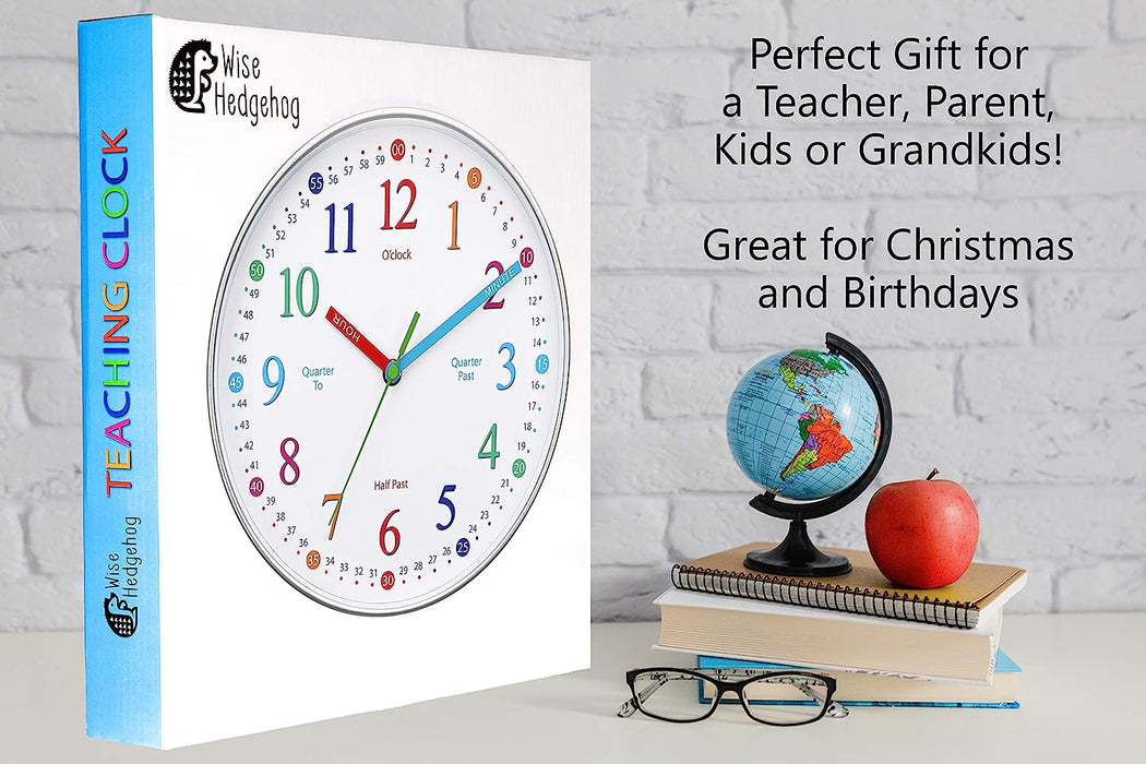 Telling Time Teaching Clock, Silent Non Ticking Analog Battery Operated Learning Clock for Kids, Perfect Room & Wall Decor for School Classrooms, Playrooms and Kids Bedrooms
