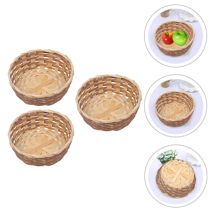 Basket Storage Fruit Woven Serving round Rattan Wicker Baskets Tray Bread Food Decorative Small Container Bamboo Bowl