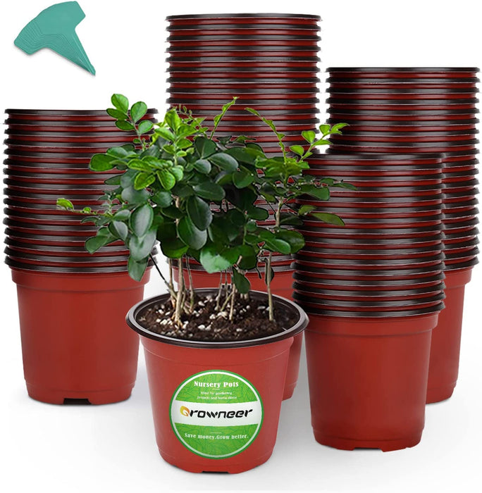 120 Packs 4 Inches Plastic Plant Nursery Pots with 15 Pcs Plant Labels, Seed Starting Pot Flower Plant Container for Succulents, Seedlings, Cuttings, Transplanting