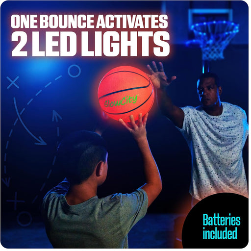 Glow in the Dark Basketball for Teen Boy - Glowing Red Basket Ball, Light up LED Toy for Night Ball Games - Sports Stuff & Gadgets for Kids Age 8 Years Old and Up