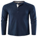 Mens Fashion Waffle T Shirts Henley Neck Solid Color Pullover Work Long Sleeve T-Shirt Blue 2XL