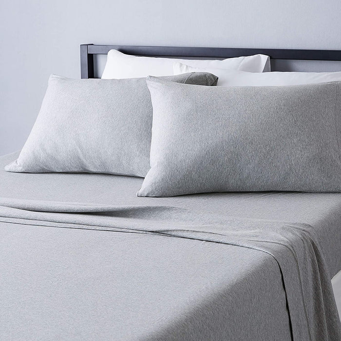 Cotton Jersey Bed Sheet Set - 4 Pcs, Full, Light Gray