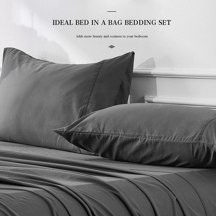 Full Size 7 Pieces Bed in a Bag Bedding Set - Lightweight Dark Grey Comforter Set, All Season Ultra Soft down Alternative Bedding Comforter Set with Comforter, Pillowcase, Flat Sheet, Fitted Sheet