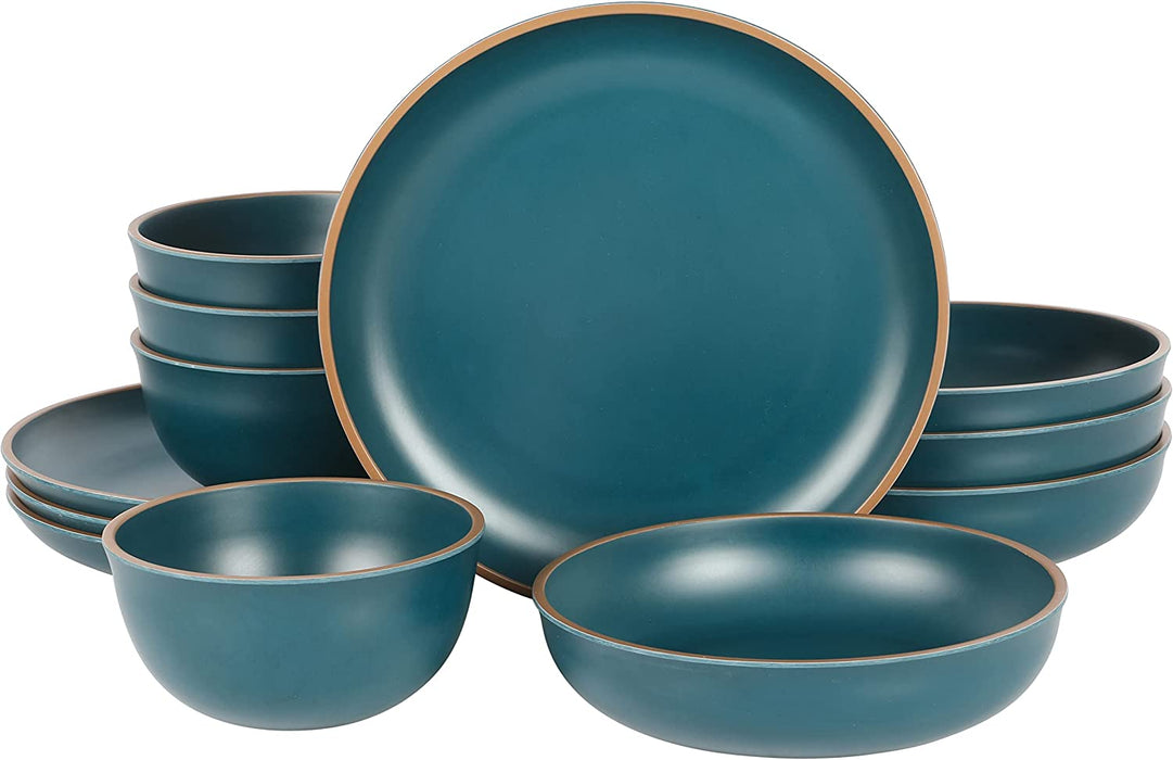 Gibson Home Rockaway round Stoneware Dinnerware Set, Service for 4 (12Pcs), Blue