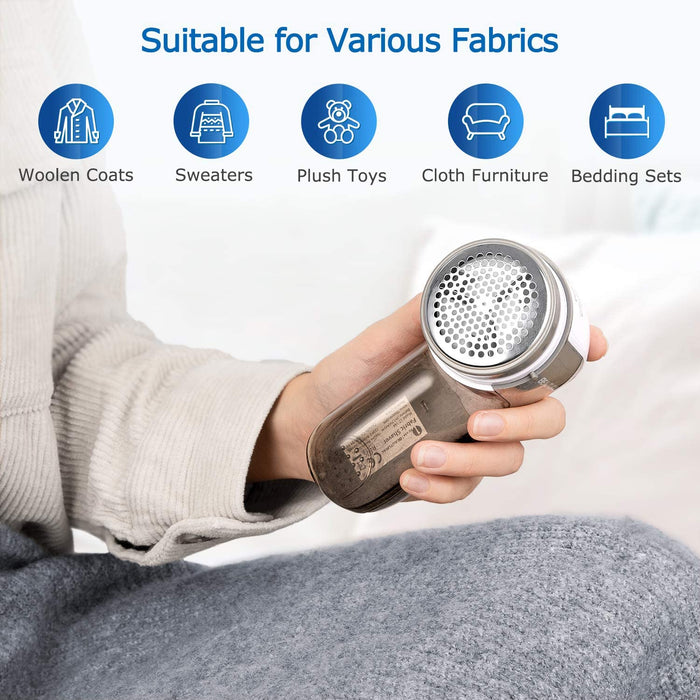 Fabric Shaver and Lint Remover, Sweater Defuzzer with 2-Speeds, 2 Replaceable Stainless Steel Blades, Battery Operated, Remove Clothes Fuzz, Lint Balls, Pills, Bobbles