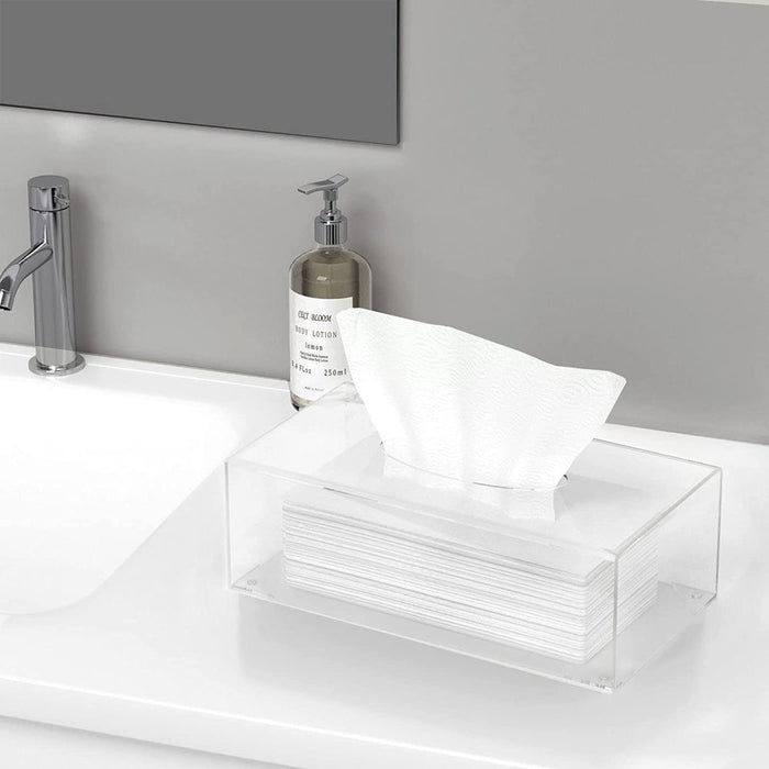 Tissue Dispenser Box Cover Rectangular Clear Acrylic Mask Case Holder with Magnetic Bottom, Dryer Sheet Holder for Car, Bathroom, Laundry, Office, Counter and Table, 9.84 X 5.02 X 3.54 Inch