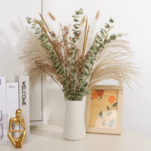 Natural Dried Flower Bouquet , Dried Pampas Grass Decor, 8 Varieties Flowers for Vase, Dried Floral Arrangements for Home Wedding Table Decor(Green)