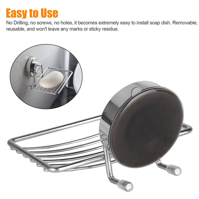 Eeekit Powerful Vacuum Suction Cup Mounted Soap Dish, Waterproof Soap Tray Bar Soap Basket, Strong Rustproof Stainless Steel Wall Mounted Soap Saver Sponge Holder for Bathroom & Kitchen Sink, No Drilling (3 Pack)