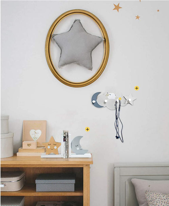 Cribmate Wooden Bookends for Kids Moon & Star Thematic Bookends for Kids Nursery Room Decor