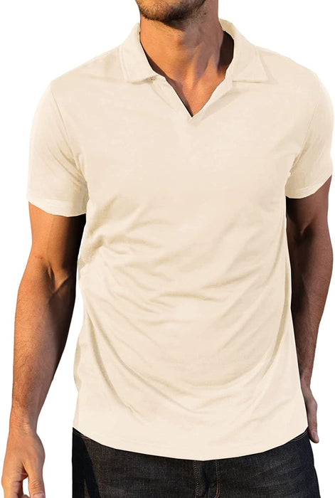 Men'S Fashion Athletic Muscle Polo Shirts V Neck Golf T-Shirts Workout Solid Color Tee Shirt Top