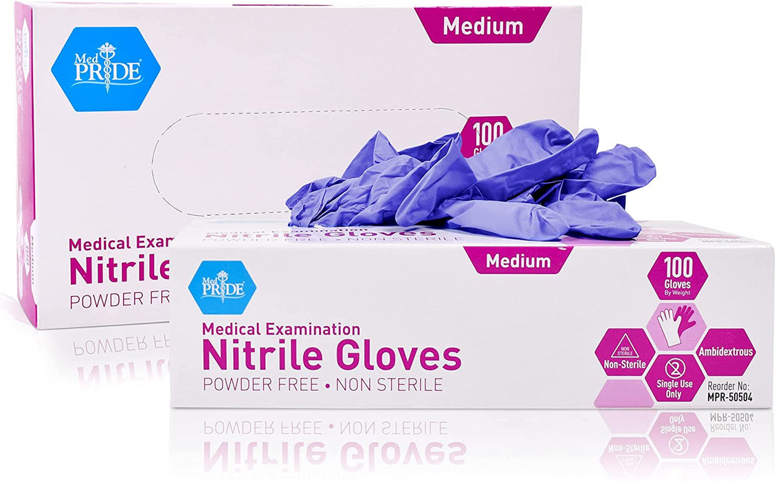Medpride Powder-Free Nitrile Exam Gloves, Medium, Box/100