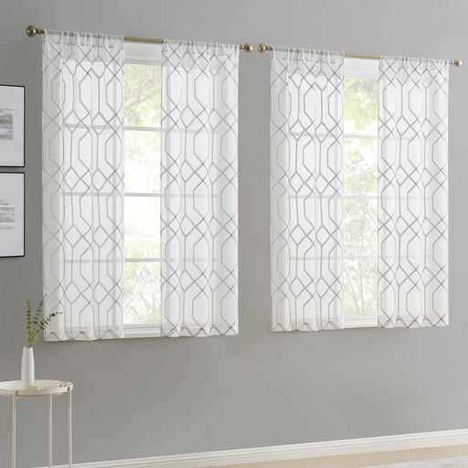 Mainstays Modern Gray Geometric Rod Pocket Sheer Curtain Set, 28" X 63" (4 Panels)