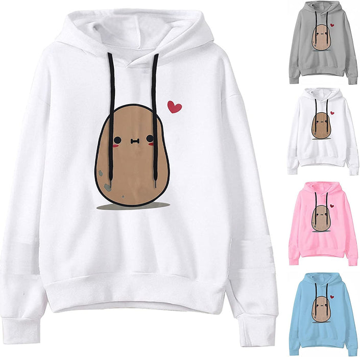 Wabtum Cute Hoodies for Women Teen Girls Striped Potatoes Sweatshirts Long Sleeve Hoodies Casual Kawaii Jumper Shirts