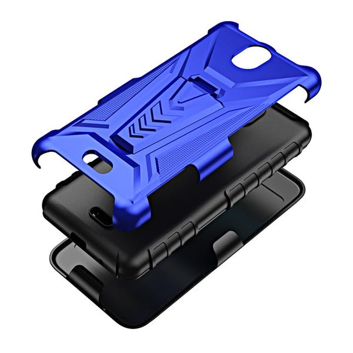 for Nokia C100 Case Kickstand with Tempered Glass Screen Protector Shock Proof Hybrid Cover with Phone Belt Clip Holster - Blue