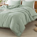 Sage Green Pom Pom Fringe Comforter Full(79X90 Inch), 3 Pieces(1 Boho Comforter and 2 Pillowcases) Aesthetic Ball Pom Comforter, Lightweight Soft Microfiber down Alternative Bedding Set