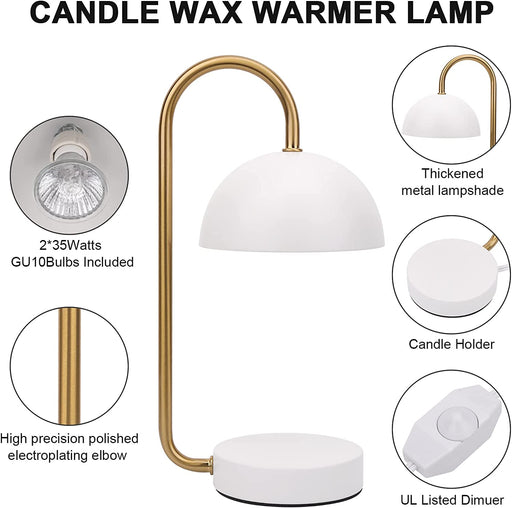 Candle Warmer Lamp,Compatible with Jar Candles Vintage Electric Candle Lamp Dimmer with Switch & 2 Light Bulb,Candle Melter for Scented Candles Top-Down Candle Melting for Home Decor (White)