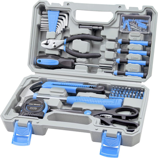 Tool Set General Hand Tool Kit with Plastic Toolbox Storage Case, Automotive Set Blue