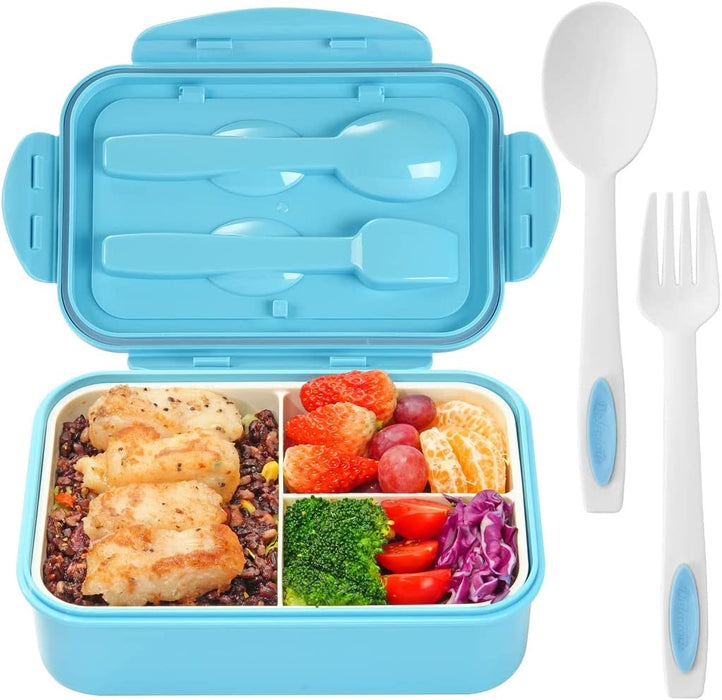 Bento Boxes for Adults - 1100 ML Bento Lunch Box for Kids Childrens with Spoon & Fork - Durable Perfect Size for On-The-Go Meal, Bpa-Free and Food-Safe Materials(Green)