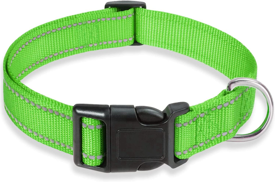 Reflective Dog Collar with Buckle Adjustable Safety Nylon Collars for Small Medium Large Dogs, Black S