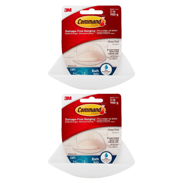BATH14 Command Soap Dish Bath Adhesive Damage Free Plastic Frosted, 2-Pack