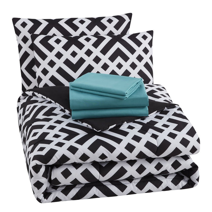 Mainstays Black Geometric 8 Piece Bed in a Bag Comforter Set with Sheets, King