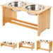 Raised Pet Bowls for Small and Medium Dogs, Bamboo Elevated Dog Cat Food and Water Bowls Stand Feeder with 2 Stainless Steel Bowls and anti Slip Feet (New 7'' Tall)