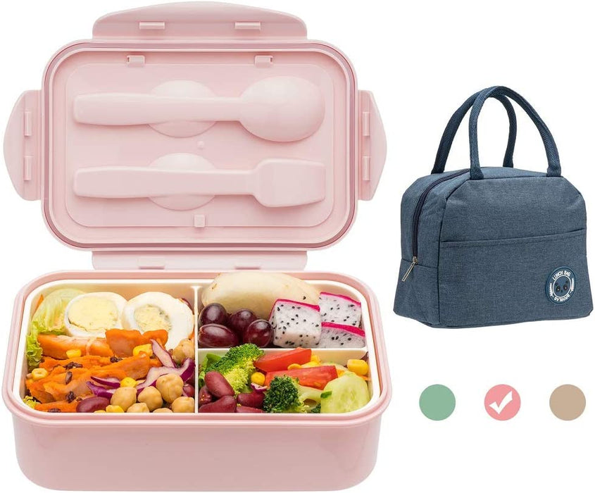 Bento Boxes for Adults, 1100 ML Bento Lunch Box for Kids Childrens with Utensils, Insulated Lunch Bag, Durable for On-The-Go Meal, Bpa-Free and Food-Safe Materials(Green with Bag)