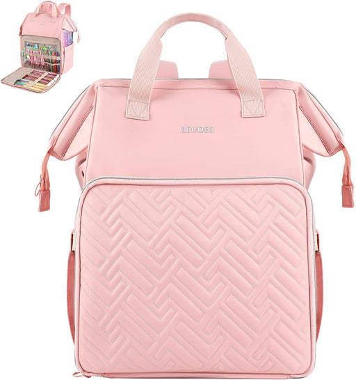 Knitting Bag Backpack, Yarn Storage Organizer Large Crochet Bag Tote Water Resistant Yarn Holder Case for Carrying Projects, Knitting Needles, Crochet Hooks and Other Accessories (Pink)