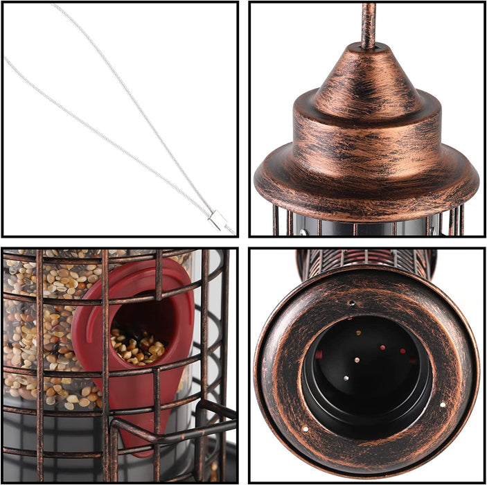 Birdland Tube Wild Bird Feeder for Garden Yard Outdoor Decor, with 4 Feeding Ports & Drainage Holes, 1.35 Lb Capacity, Bronze