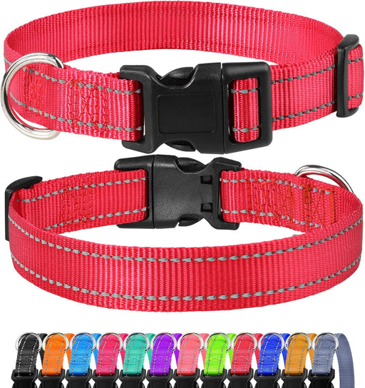 Reflective Dog Collar, Sturdy Nylon Collars for Large Girl and Boy Dogs, Adjustable Dog Collar with Quick Release Buckle, Red