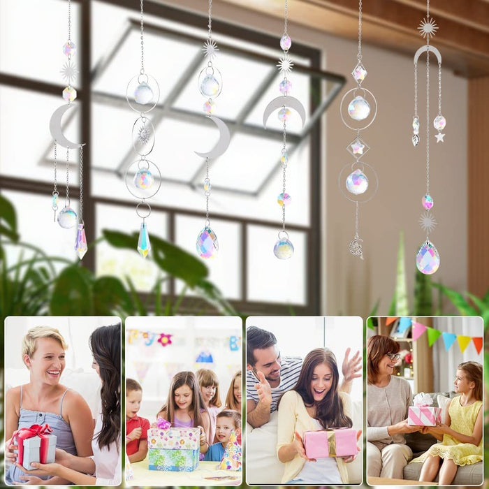 Suncatcher,6Pcs Crystal Suncatcher, Hanging Wind Chime Style Garden Suncatcher for Chandelier, Window, Wall, Garden, Home