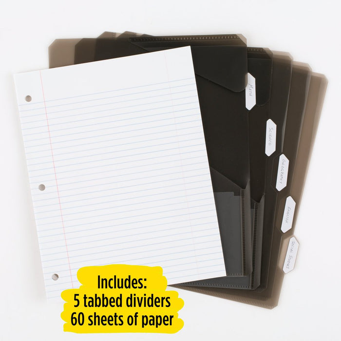 Five Star Flex Hybrid Notebinder, 1" round Rings, Notepocket, Techlock, Black (293280A-WMT22)