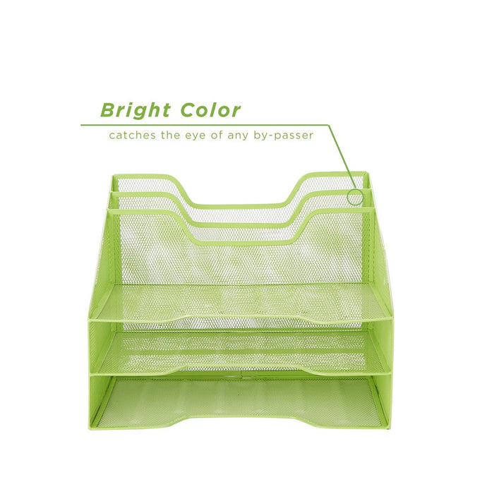 Mind Reader 3-Tier Mesh Desk File Organizer Tray with 5 Compartments, Green