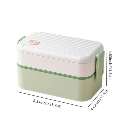 1 Pack Portable Hermetic Lunch Box 2 Layer Grid Student Bento Box with Fork Spoon Leakproof Microwavable Oven Multi Lunch Box