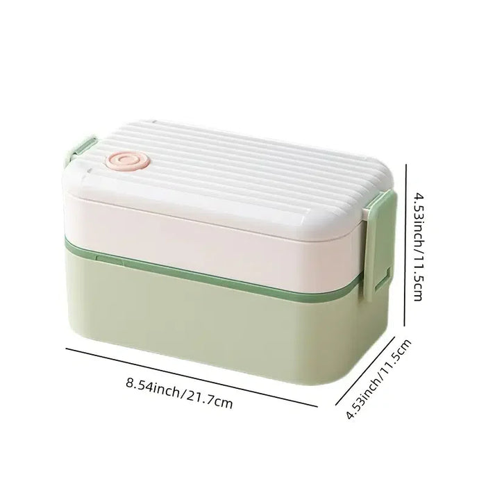 1 Pack Portable Hermetic Lunch Box 2 Layer Grid Student Bento Box with Fork Spoon Leakproof Microwavable Oven Multi Lunch Box