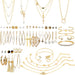 38 PCS Gold Jewelry Set with 4 PCS Necklace,10 PCS Bracelet,24 PCS Layered Ball Dangle Hoop Stud Earrings for Women Girls Jewelry Fashion and Valentine Birthday Party Gift