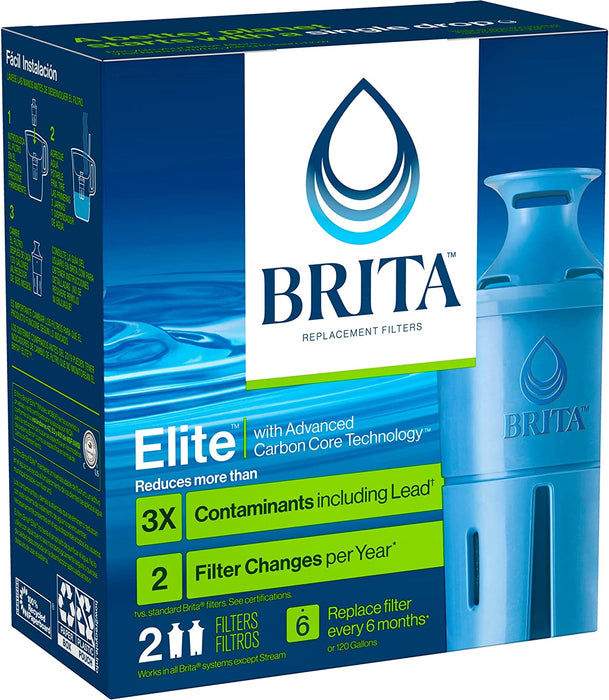 Elite Water Filter Replacements for Pitchers and Dispensers, Reduces 99% of Lead from Tap Water, Lasts 6 Months, 2 Count